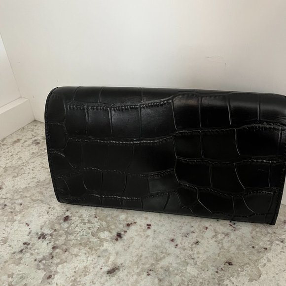 Diane von Furstenberg Croc Embossed Leather Clutch (Black) - Picture 2 of 5